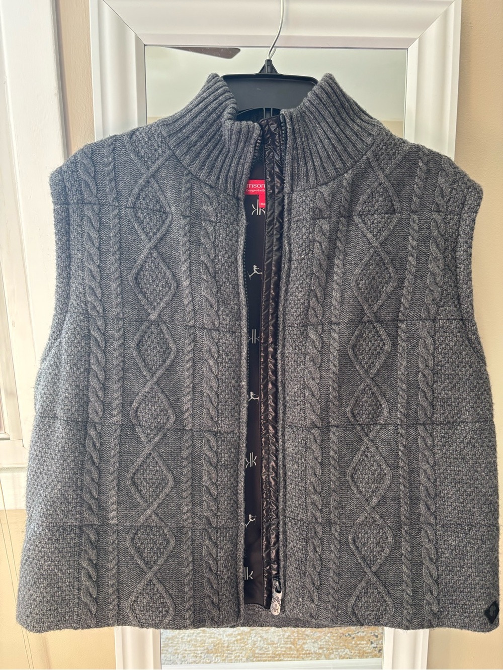 Krimson Klover Gray Cable Knit Zip-Up Sweater Vest